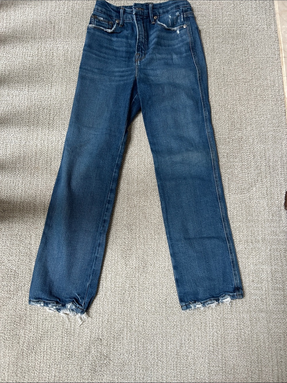 Good American Straight-Leg Jeans in Dark Blue Wash